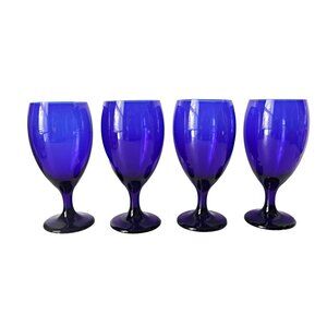 4 Vintage Cobalt Large Blue Wine Glasses Wine Libbey Cocktail Barware